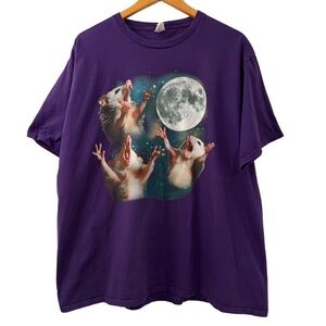 Port & Company Purple Opossum Moon Graphic T-Shirt, Size 2XL 100% Cotton Funny